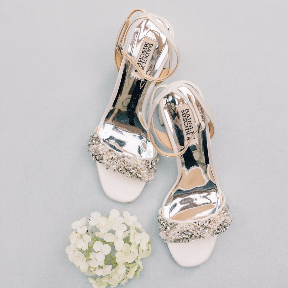 Badgley Mischka Clara Embellished Strap Evening Shoe - Size 6.5, Soft White - Picture 4 of 10
